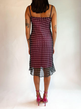 1990s-00s Sheer Overlay Polka Dot Dress (4-6)