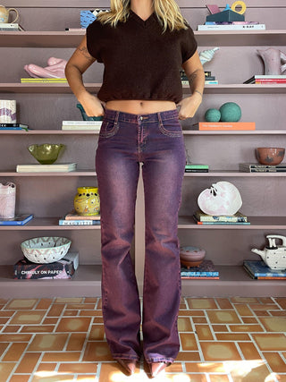 2000s Caché Rhinestone Butterfly Pocket Wide Leg Jeans (6)