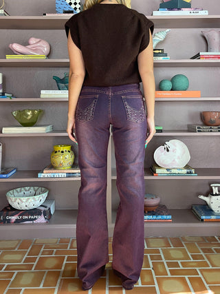 2000s Caché Rhinestone Butterfly Pocket Wide Leg Jeans (6)