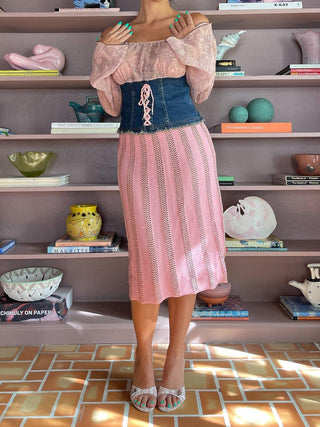 1990s-00s Sheer and Denim Corset Top (M)