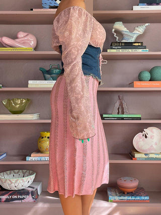 1990s-00s Sheer and Denim Corset Top (M)