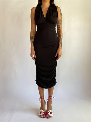 1990s-00s Ruched Halter Dress (XS-M)