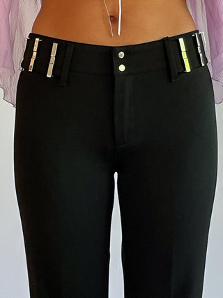 2000s Belt Detail Mid Rise Pants, Made in France (4)