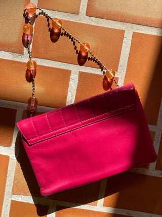 2000s Chanel Magenta Quilted Lambskin Lucite Hinge and Chain Strap Bag, Made in France
