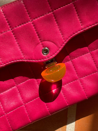 2000s Chanel Magenta Quilted Lambskin Lucite Hinge and Chain Strap Bag, Made in France