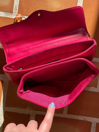 2000s Chanel Magenta Quilted Lambskin Lucite Hinge and Chain Strap Bag, Made in France