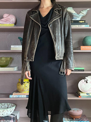 2000s Chocolate Distressed Soft Leather Motorcycle Jacket (M)