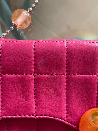 2000s Chanel Magenta Quilted Lambskin Lucite Hinge and Chain Strap Bag, Made in France