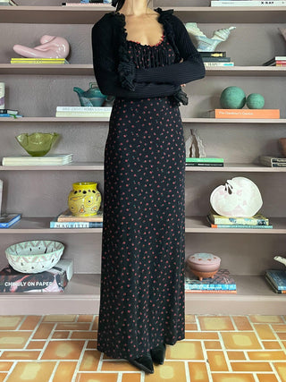 1990s Slinky Rose Print Maxi Dress (M)