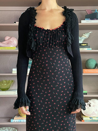 1990s Slinky Rose Print Maxi Dress (M)