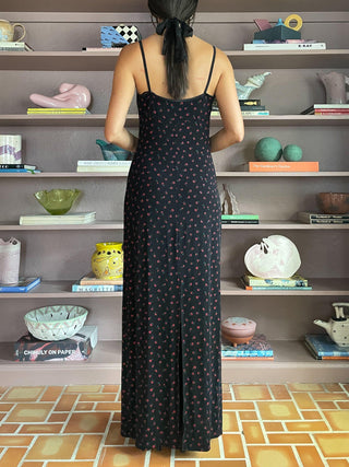 1990s Slinky Rose Print Maxi Dress (M)