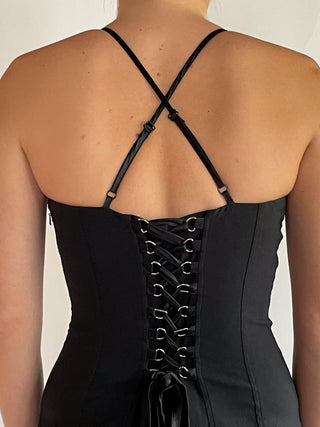 2000s Corset Back Bustier Dress (6)