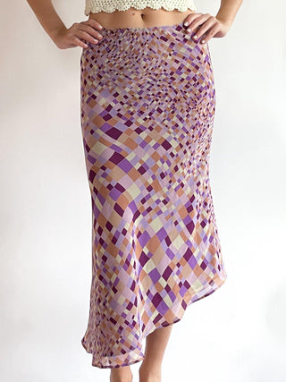 2000s Asymmetrical Hem Printed Midi Skirt (XS)
