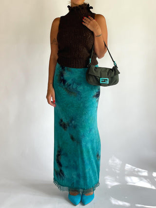 1990s Tie Dyed Beaded Fringe Skirt (XL)
