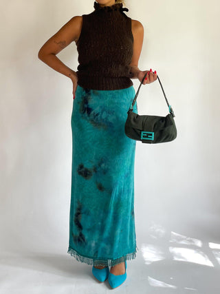 1990s Tie Dyed Beaded Fringe Skirt (XL)