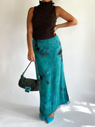 1990s Tie Dyed Beaded Fringe Skirt (XL)