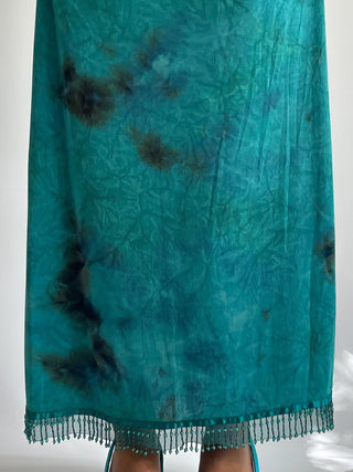 1990s Tie Dyed Beaded Fringe Skirt (XL)