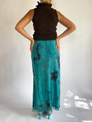 1990s Tie Dyed Beaded Fringe Skirt (XL)