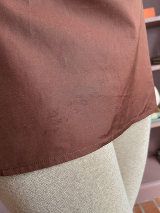 1990s Hermès Deep Plunge Chocolate Brown Blouse, Made in France (S-M)