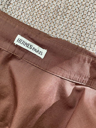 1990s Hermès Deep Plunge Chocolate Brown Blouse, Made in France (S-M)