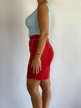 1990s Red Suede Mini Skirt (5-6)