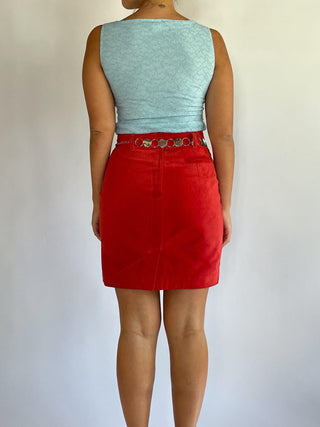 1990s Red Suede Mini Skirt (5-6)