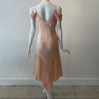 Peach Paisley Fairy Hem Cowl Neck Silk Dress (S/M)