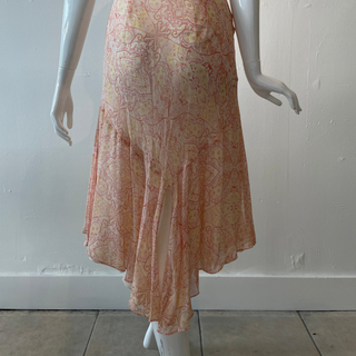 Peach Paisley Fairy Hem Cowl Neck Silk Dress (S/M)