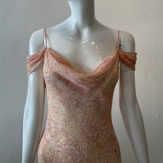 Peach Paisley Fairy Hem Cowl Neck Silk Dress (S/M)