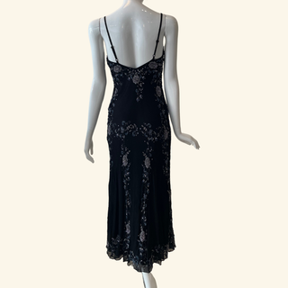 Embellished Bias Cut Black Silk Dress (XS)