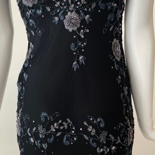 Embellished Bias Cut Black Silk Dress (XS)