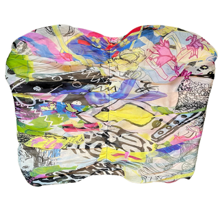 Bazar Christian LaCroix Silk Graffiti Corset Top, Made in France (L/XL)