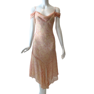 Peach Paisley Fairy Hem Cowl Neck Silk Dress (S/M)