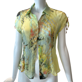 Early 2000s Roberto Cavalli Silk Hook & Eye Charm Blouse, Made in Italy (S)