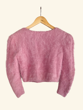 Vintage Pink Cropped Angora Sweater (S/M)