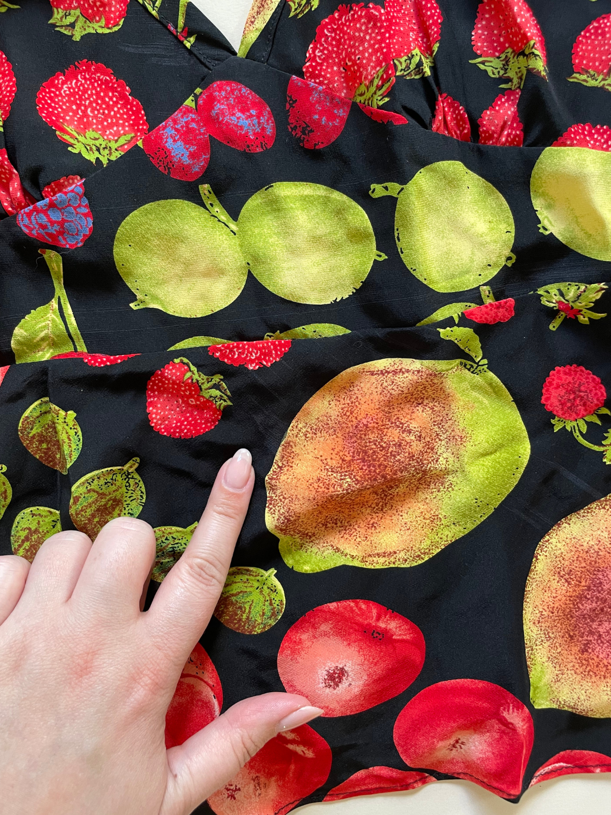 Ultra Rare Betsey Johnson Silk Fruit Print Ruffle Halter (6) – Abigail Bell Ultra Rare Betsey Johnson Silk Fruit Print Ruffle Halter (6) – Abigail Bell