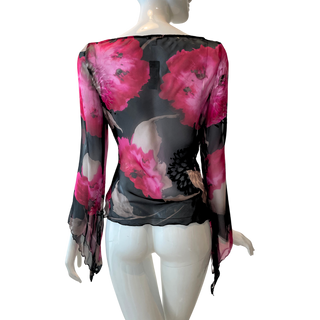 Floral Fairy Bell Sleeve Silk Top (M)