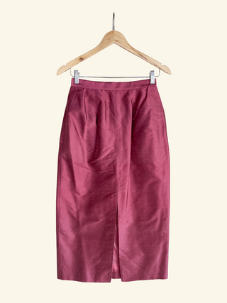 1990s Raw Silk Raspberry Skirt, Made in USA (25")