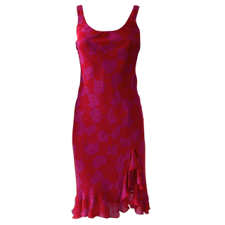 Pink and Red Floral Ruffle Silk Slip Dress (XS/S)