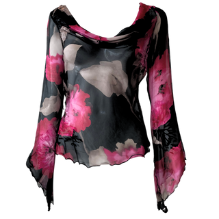 Floral Fairy Bell Sleeve Silk Top (M)