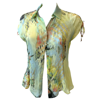 Early 2000s Roberto Cavalli Silk Hook & Eye Charm Blouse, Made in Italy (S)