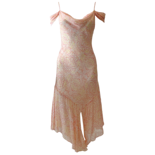 Peach Paisley Fairy Hem Cowl Neck Silk Dress (S/M)