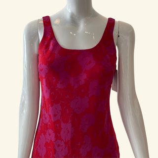 Pink and Red Floral Ruffle Silk Slip Dress (XS/S)