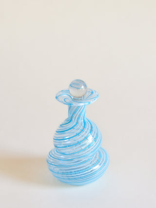 Blue Italian Murano Latticino Glass Bottle with Stopper