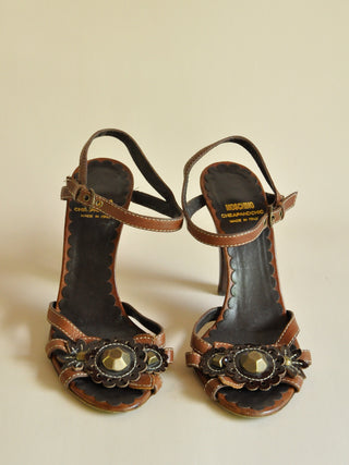 Moschino Cheap and Chic Strappy Brown Leather Sandals, Made in Italy (7)