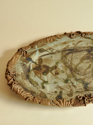 Kathy Peck Ceramic Tray with Hand-Molded Trim, Signed