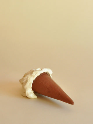 Studio Pottery Vanilla Bean Ice Cream Cone Sculpture, Signed