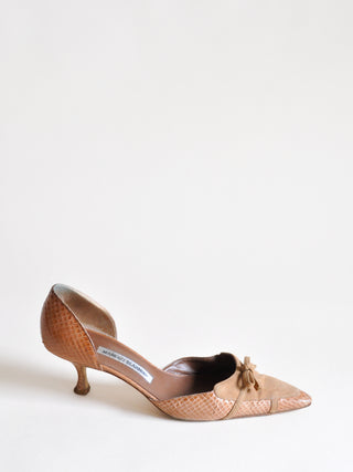 Manolo Blahnik Snakeskin & Suede d'Orsay Kitten Heels, Made in Italy (39.5)
