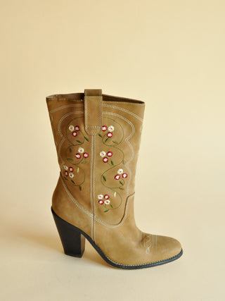 Embroidered Suede Mid Calf Boots (5)