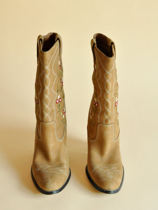 Embroidered Suede Mid Calf Boots (5)